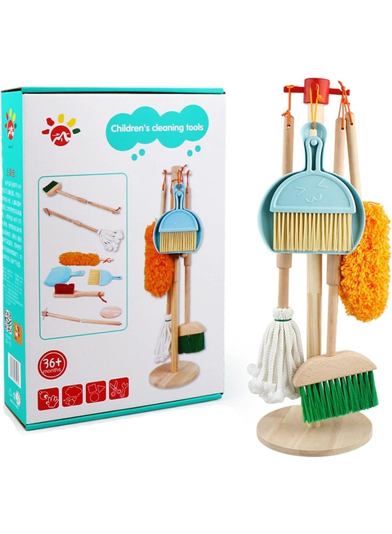 Capstro Children’s Cleaning Tool Wooden Role Play Toy with Broom, Mop, Brush & Stand | Montessori Practical Life Learning Set for Toddlers – Classic Cleaning Suit - Image 1
