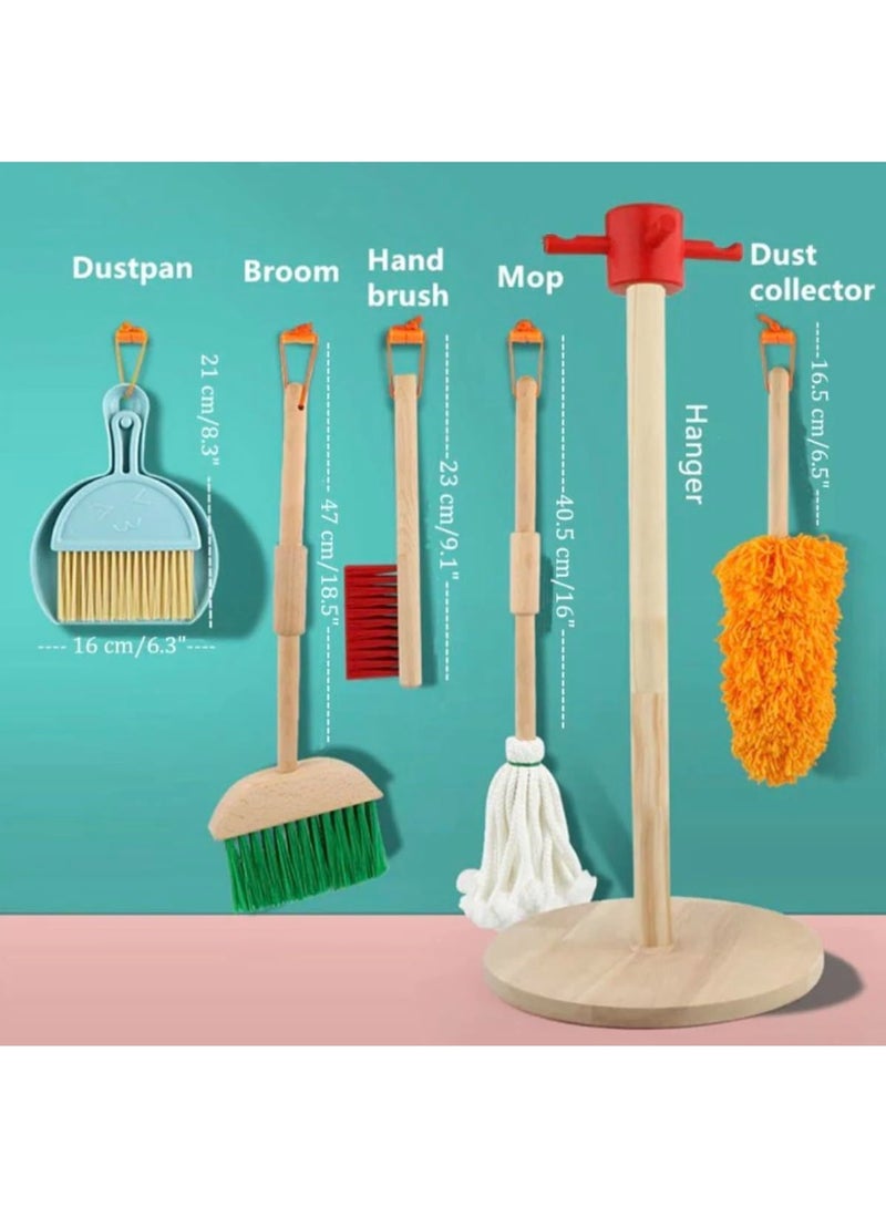 Capstro Children’s Cleaning Tool Wooden Role Play Toy with Broom, Mop, Brush & Stand | Montessori Practical Life Learning Set for Toddlers – Classic Cleaning Suit - Image 3