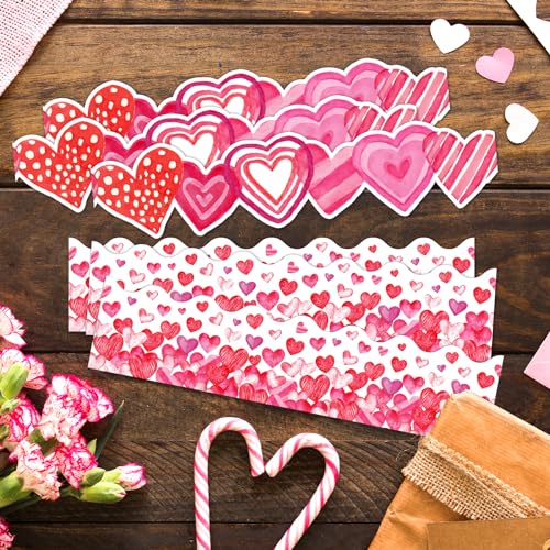 Omlisca Valentine's Day Bulletin Board Decorations 78.7ft Die-Cut Watercolor Heart Borders Classroom Decor Pink Heart Sweet Valentine Wall Decals for School Wedding Anniversary Party Supplies - Image 2