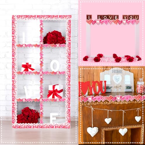 Omlisca Valentine's Day Bulletin Board Decorations 78.7ft Die-Cut Watercolor Heart Borders Classroom Decor Pink Heart Sweet Valentine Wall Decals for School Wedding Anniversary Party Supplies - Image 4
