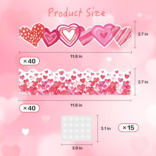Omlisca Valentine's Day Bulletin Board Decorations 78.7ft Die-Cut Watercolor Heart Borders Classroom Decor Pink Heart Sweet Valentine Wall Decals for School Wedding Anniversary Party Supplies - Image 3