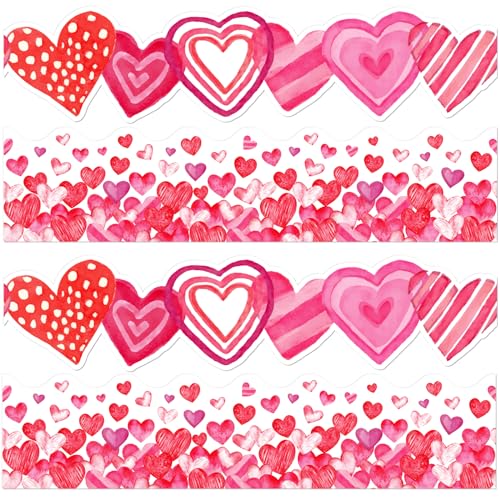 Omlisca Valentine's Day Bulletin Board Decorations 78.7ft Die-Cut Watercolor Heart Borders Classroom Decor Pink Heart Sweet Valentine Wall Decals for School Wedding Anniversary Party Supplies - Image 1