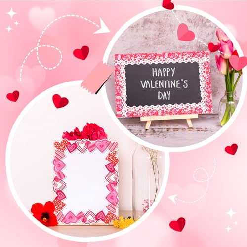 Omlisca Valentine's Day Bulletin Board Decorations 78.7ft Die-Cut Watercolor Heart Borders Classroom Decor Pink Heart Sweet Valentine Wall Decals for School Wedding Anniversary Party Supplies - Image 5