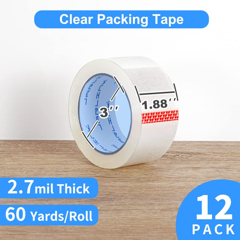 JARLINK Clear Packing Tape (12 Rolls), Heavy Duty Packaging Tape for Shipping Packaging Moving Sealing, 2.7mil Thick, 1.88 inches Wide, 60 Yards Per Roll, 720 Total Yards - Image 2