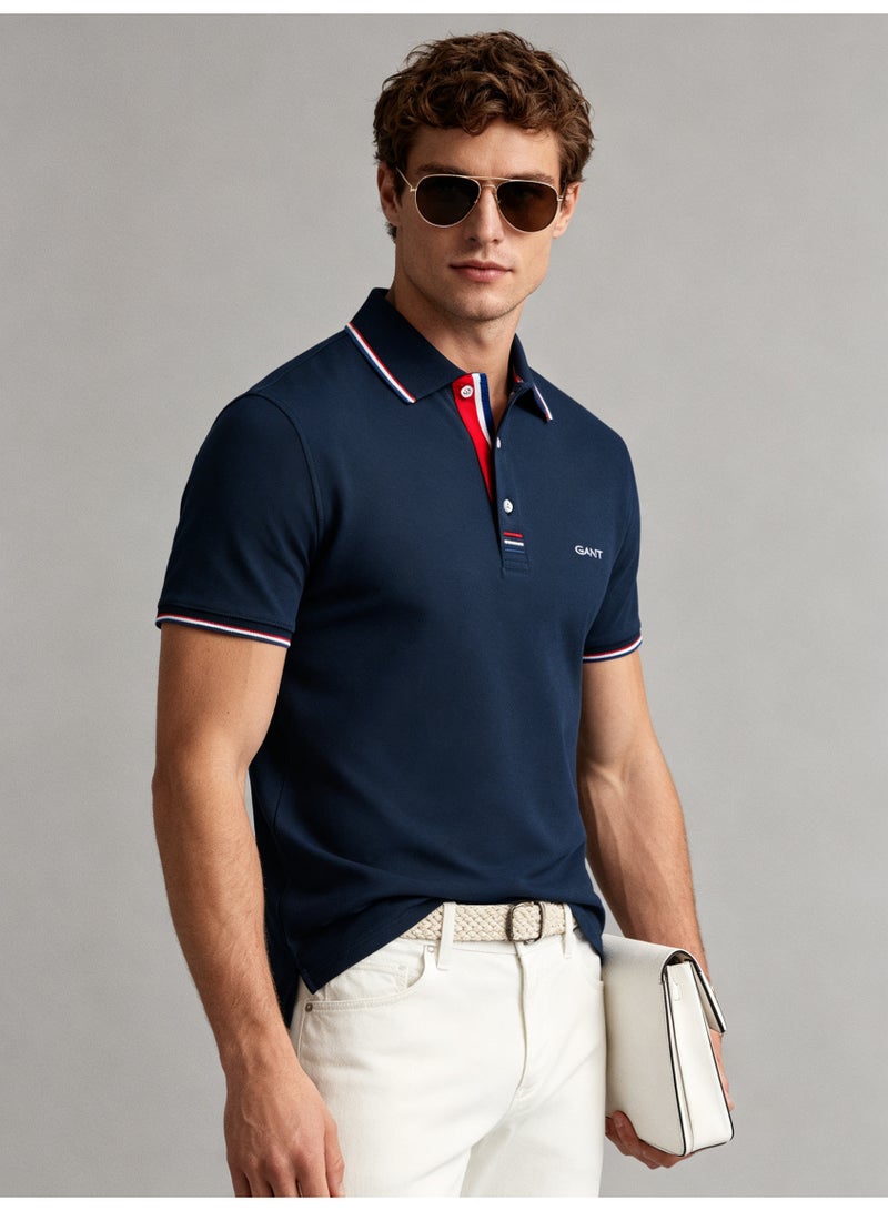GANT Unisex Short Sleeve Polo Shirt, Casual Breathable Collared Top, Navy Blue - Image 1