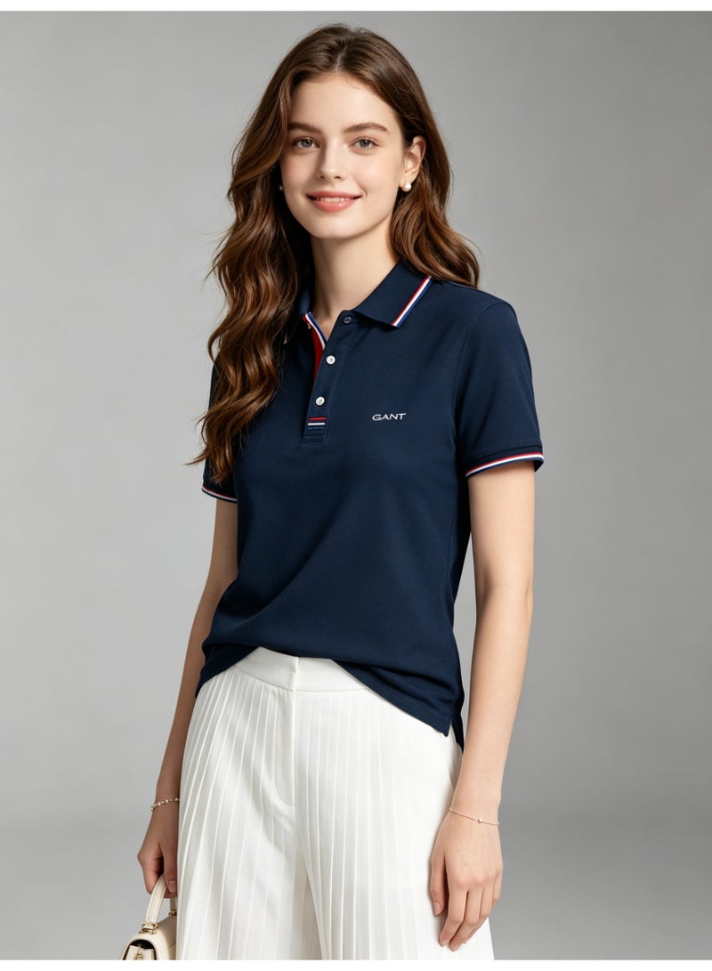 GANT Unisex Short Sleeve Polo Shirt, Casual Breathable Collared Top, Navy Blue - Image 5