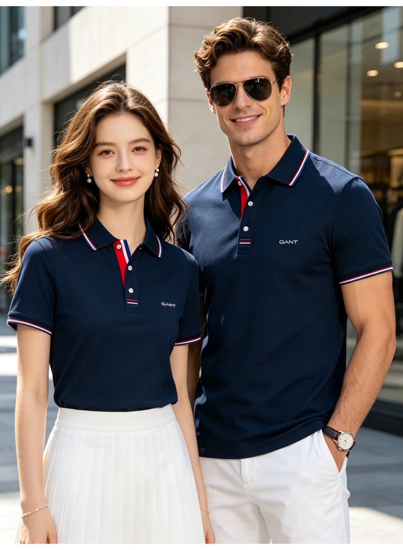 GANT Unisex Short Sleeve Polo Shirt, Casual Breathable Collared Top, Navy Blue - Image 4