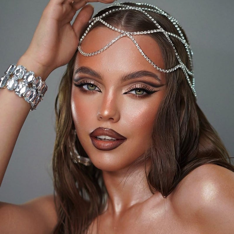 StoneFans Rhinestone Mesh Headpiece Cap Silver Roaring 20s Crystal Flapper Head Chain Bridal Party Hair Accessories for Women Girls (Silver) - Image 2