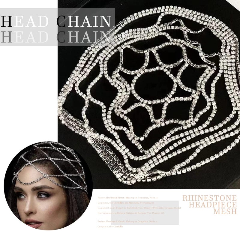 StoneFans Rhinestone Mesh Headpiece Cap Silver Roaring 20s Crystal Flapper Head Chain Bridal Party Hair Accessories for Women Girls (Silver) - Image 5