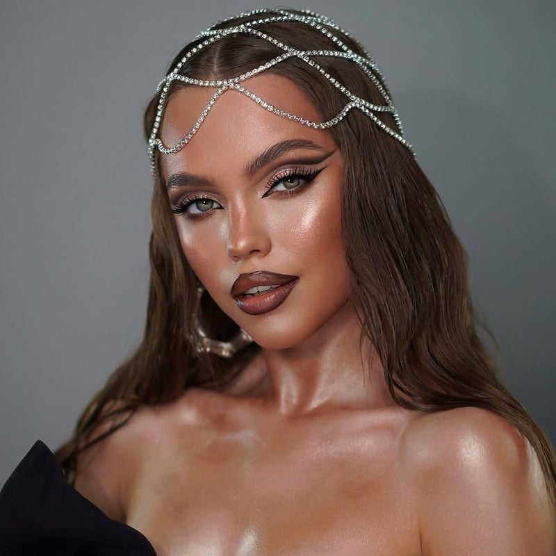 StoneFans Rhinestone Mesh Headpiece Cap Silver Roaring 20s Crystal Flapper Head Chain Bridal Party Hair Accessories for Women Girls (Silver) - Image 3