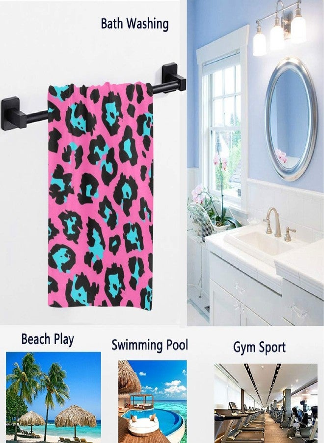 Naanle Beautiful Cheetah Skin Leopard Print Soft Bath Towel Highly Absorbent Large Hand Towels Multipurpose for Bathroom, Hotel, Gym and Spa (16" x 30",Pink Turquoise) - Image 2
