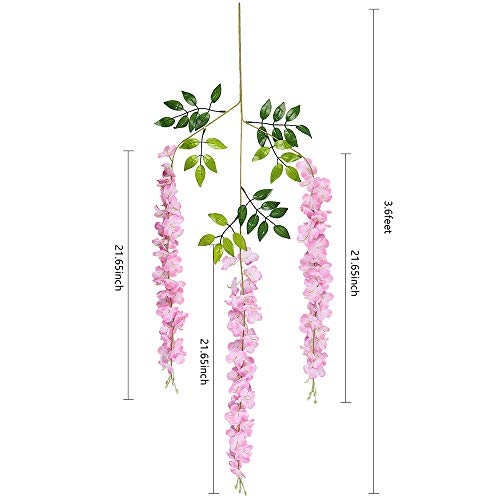 Pauwer Artificial Wisteria Vine Ratta Fake Hanging Garland (Pink) - 12 Pieces, Artificial Flora - Image 3