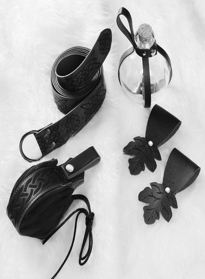 JBKN Women Renaissance Accessories Medieval Viking Belt Potion Bottles Belt Bag Leather Skirt Hikes, Black - Image 4