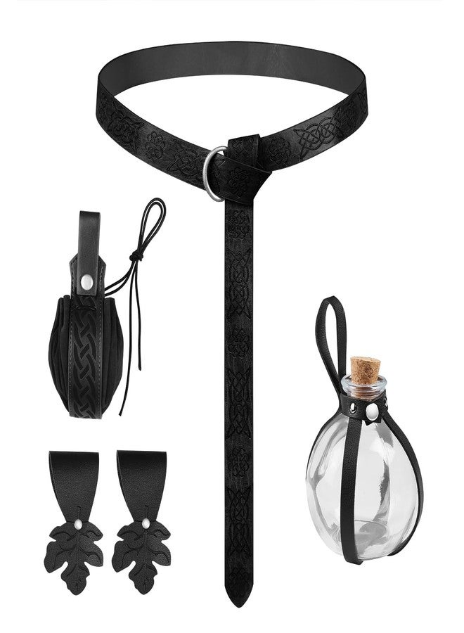 JBKN Women Renaissance Accessories Medieval Viking Belt Potion Bottles Belt Bag Leather Skirt Hikes, Black - Image 1