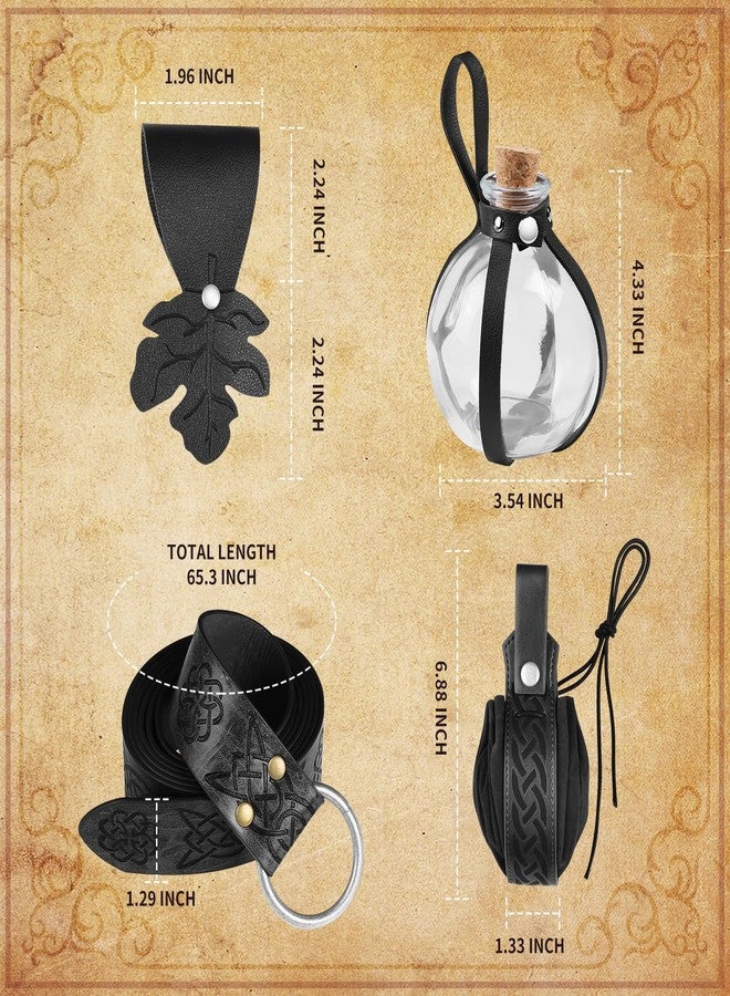 JBKN Women Renaissance Accessories Medieval Viking Belt Potion Bottles Belt Bag Leather Skirt Hikes, Black - Image 2