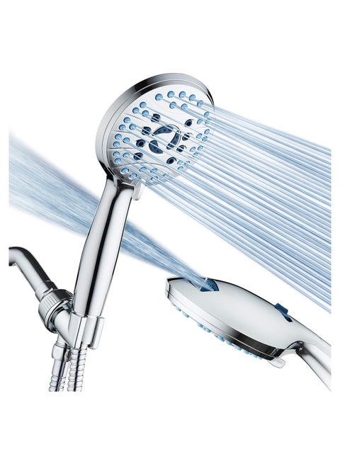 High Pressure 8-mode Handheld Shower Head - Anti-clog Nozzles, Built-in Power Wash to Clean Tub, Tile & Pets, Extra Long 6 ft. Stainless Steel Hose, Wall & Overhead Brackets