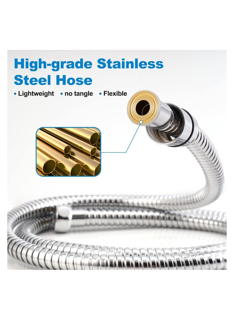 ABJ High Pressure 8-mode Handheld Shower Head - Anti-clog Nozzles, Built-in Power Wash to Clean Tub, Tile & Pets, Extra Long 6 ft. Stainless Steel Hose, Wall & Overhead Brackets - Image 2