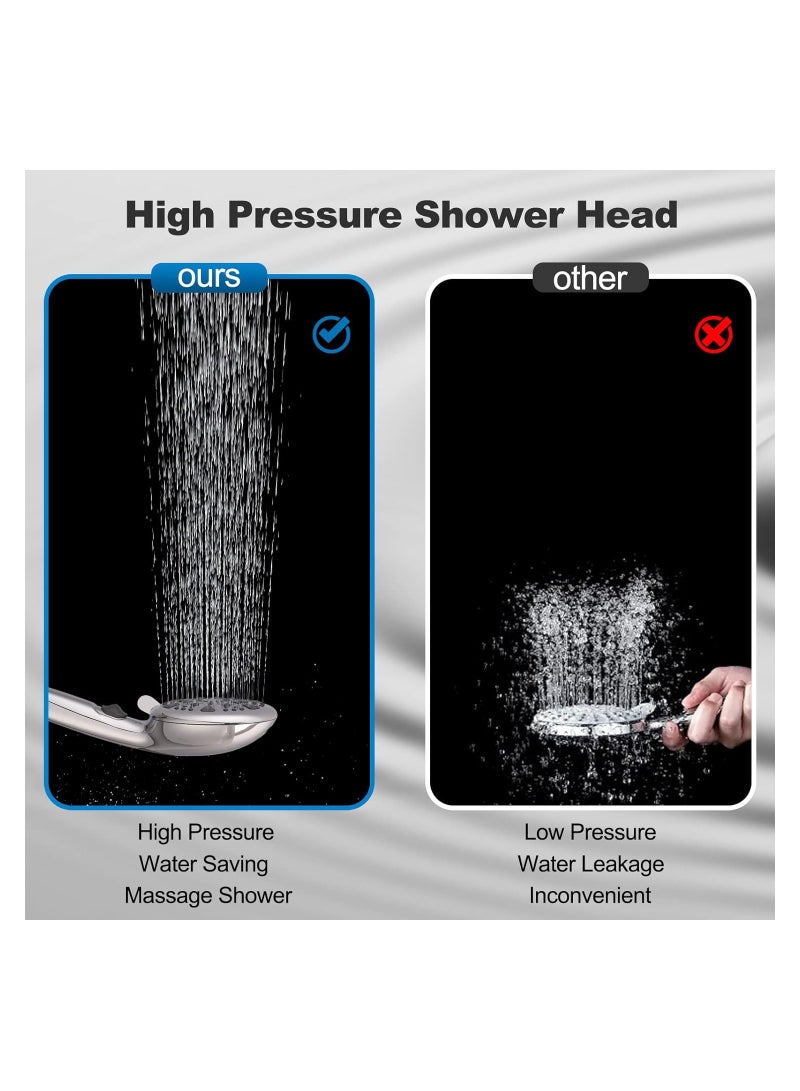 ABJ High Pressure 8-mode Handheld Shower Head - Anti-clog Nozzles, Built-in Power Wash to Clean Tub, Tile & Pets, Extra Long 6 ft. Stainless Steel Hose, Wall & Overhead Brackets - Image 3