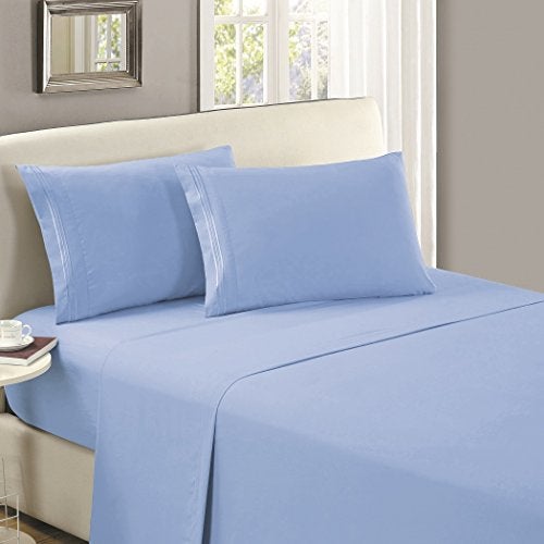 Mellanni Queen Flat Sheet Only - Iconic Collection Bedding Sheets - Hotel Luxury  Extra Soft  Cooling Top Sheet - Easy Care - Wrinkle  Fade  Stain Resistant - 1 PC (Queen  Blue Hydrangea) - Image 1