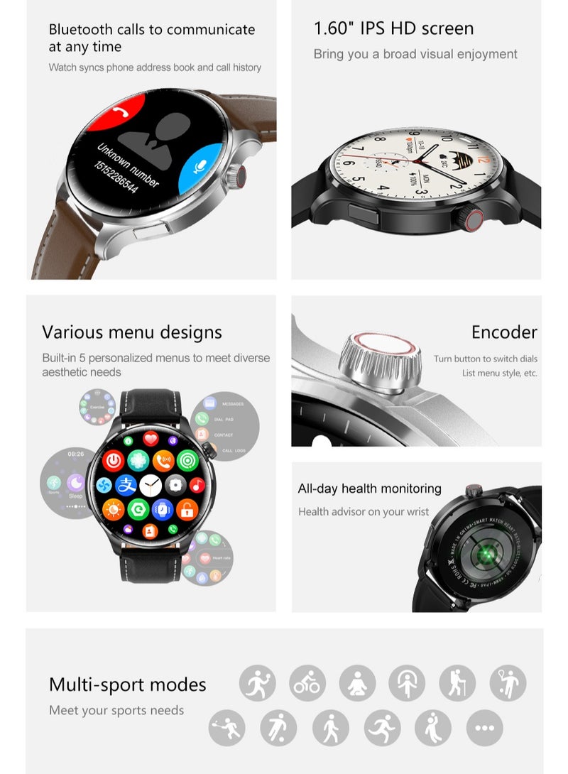 RollsTimi  Men's Smart Watch, 1.6-Inch AMOLED HD Screen, Smart Bluetooth Calls, Wireless Payment, Heart Rate Monitoring, Smart Sports Watch, M13 Tape Silver - Image 2