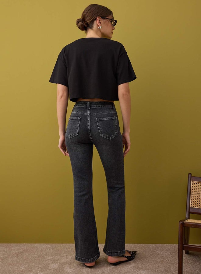 trendyol Anthracite High Waist Spanish Leg Flare Jeans - Image 4