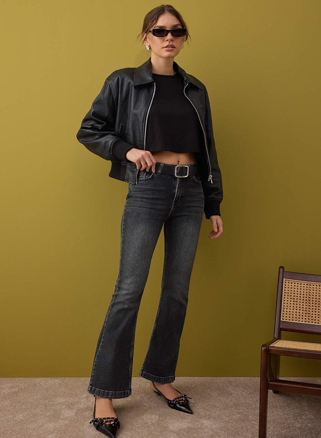 trendyol Anthracite High Waist Spanish Leg Flare Jeans - Image 1