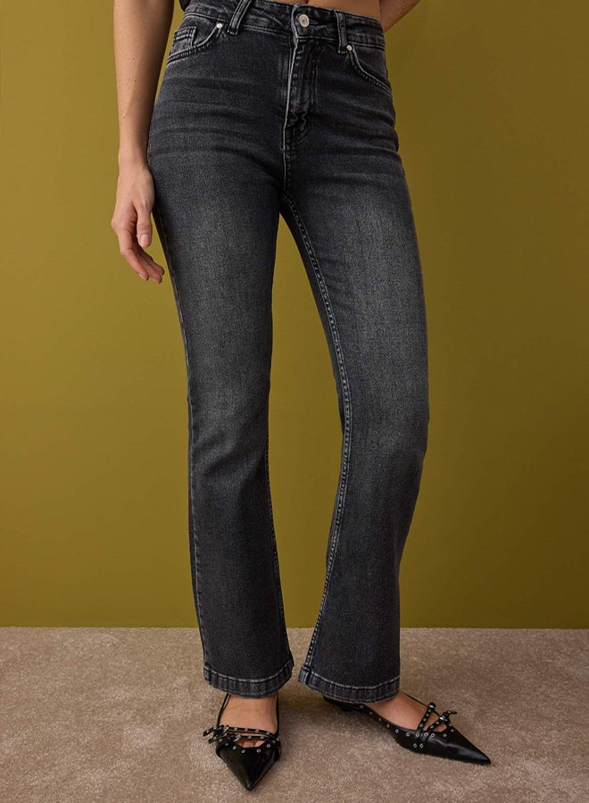 trendyol Anthracite High Waist Spanish Leg Flare Jeans - Image 3