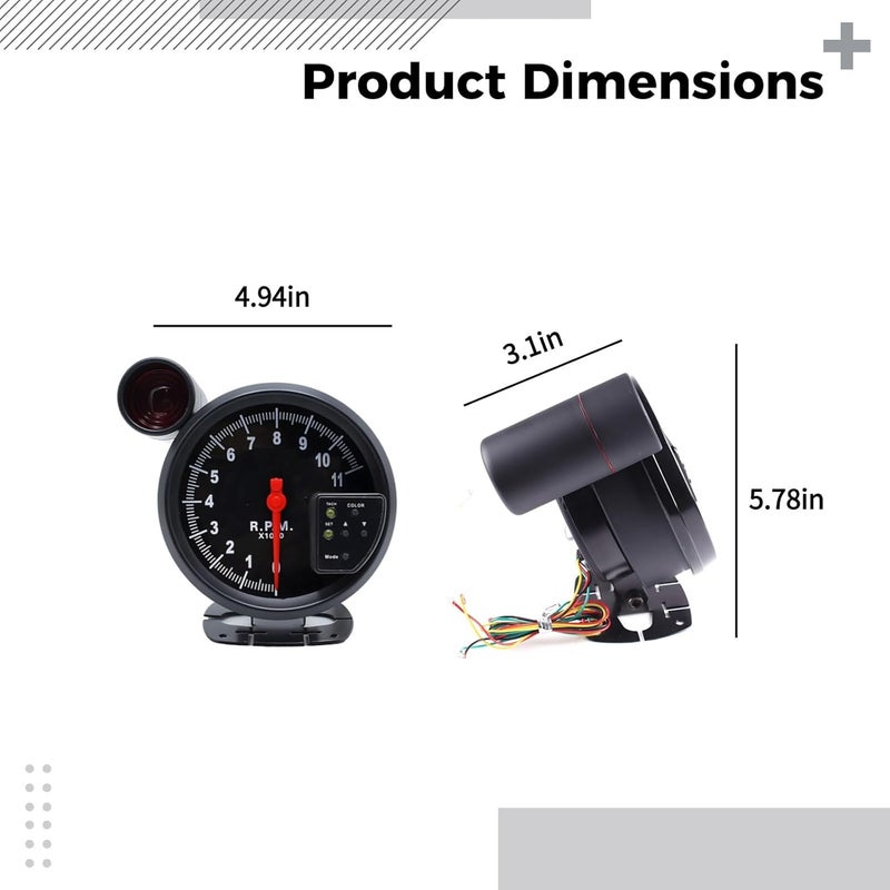 Fault optimized construction Car Tachometer 5 in (12.55 Cm) 7-Color Led Backlit Shift Light 12V Vehicles Easy Install Aluminum Housing Elegant upgraded practical design Sufficient order stock Flexible usage build Globally spread simple design Diverse purchase options Stable local goods source Polished safe edge Global trendy simple build Gulf market standard build Easy handling optimized design Standard fit Wear resistant Reliable durability Integrated local logistics KSA market compliant quality Updated modern design Stain resistant Simple multi-feature practical build Gulf approved global quality Easy hand assemble compatible Gulf market trial optimized design Budget friendly trendy design Market mainstream color picks Wide range usage design - Image 3