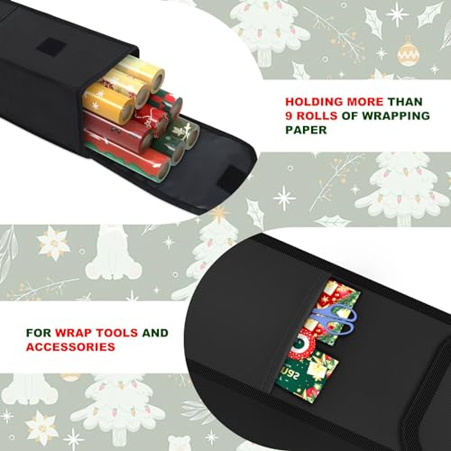 Demao Wrapping Paper Storage Bag 31", Gift Wrapping Paper Organizer Storage Containers with Pocket for Crafts Poster Tools, Christmas Wrap Paper Holder fits for 9 Standard Rolls (Black-1pc) - Image 2