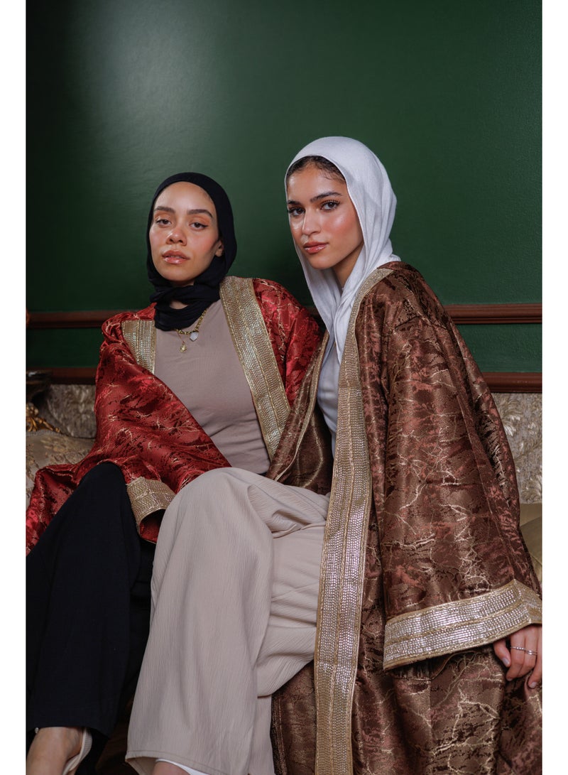 Lavezzi Jacquard Ramadan Kaftan – Metallic Jacquard Texture, Elegant Modest Loose Fit, Long Maxi Kaftan Dress for Ramadan & Eid, Evening & Occasion Wear - Image 4