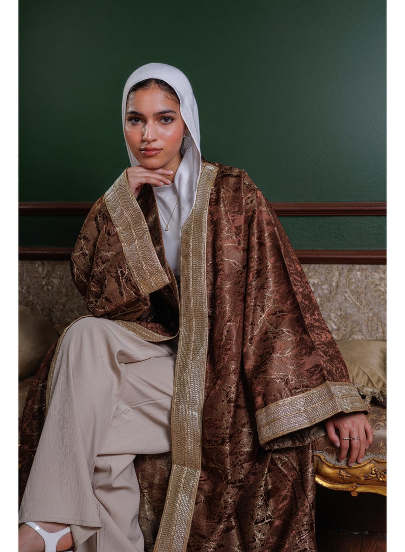 Lavezzi Jacquard Ramadan Kaftan – Metallic Jacquard Texture, Elegant Modest Loose Fit, Long Maxi Kaftan Dress for Ramadan & Eid, Evening & Occasion Wear - Image 3