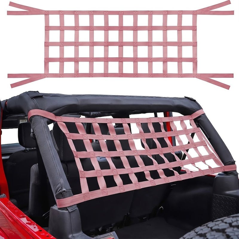 Pink Roof Top Cargo Net Hammock For Jeep Wrangler YJ TJ JK JL Gladiator JT 1987 2024 Heavy Duty 230 Lbs Overhead Storage Bed With Upgraded 1.38 Inch Industrial Interior Accessories - Image 1