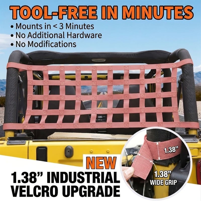 Pink Roof Top Cargo Net Hammock For Jeep Wrangler YJ TJ JK JL Gladiator JT 1987 2024 Heavy Duty 230 Lbs Overhead Storage Bed With Upgraded 1.38 Inch Industrial Interior Accessories - Image 5