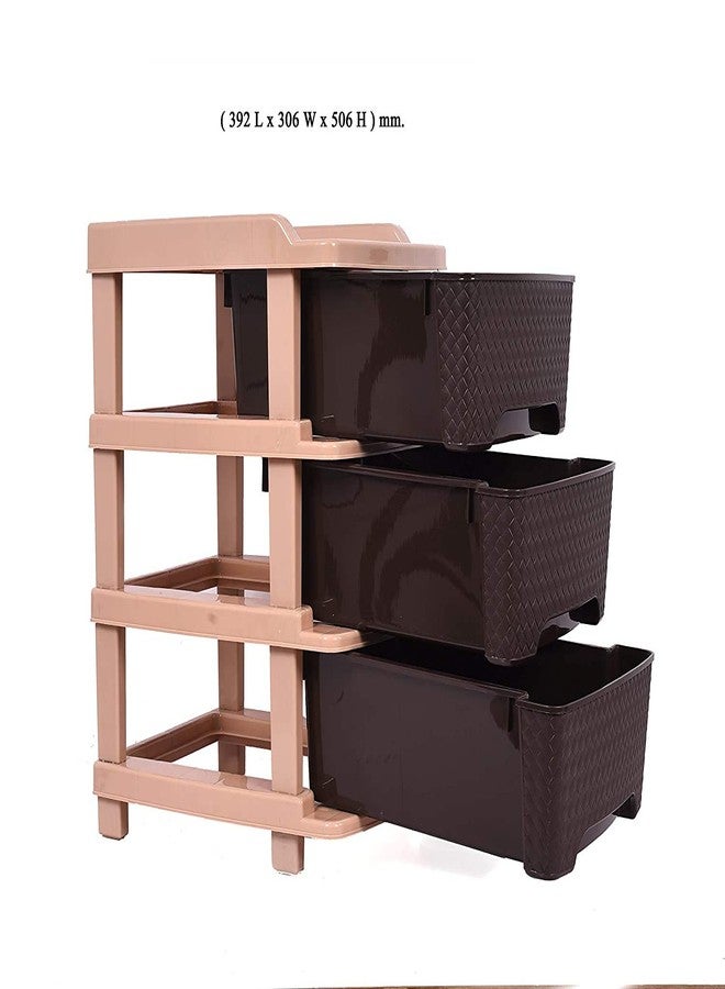 Sonal - Organiser Multipurpose Drawer Standing Chest - Plastic (Brown, Tier 3) - Image 3