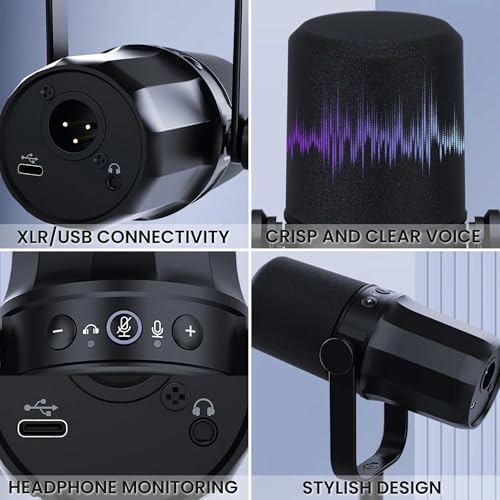 Audio Array AM-C11 XLR/USB Dynamic Podcast Microphone | Built-in Monitoring | One Touch Mute and Volume Control | Premium Metal Build | 2M XLR & USB Cable | Streaming, Gaming, Podcasting, Singing - Image 2