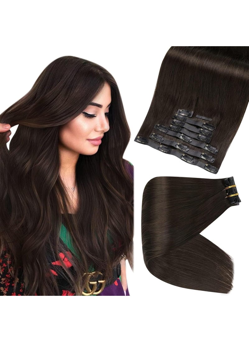 Full Shine Full Shine Human Hair Clip in Extensions Dark Brown 24 Inch Seamless Clip in Hair Extensions Real Human Hair Straight Pu Invisible Hair Extensions Human Hair Brazilian Hair 8 Pcs 120 Grams 