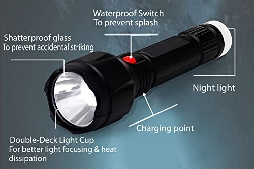 Care4 Care 4 HI Voltage Bright LED Flashlight Torch for Outdoor/Home/Travel Torch (Black : Re chargea ble) - Image 2