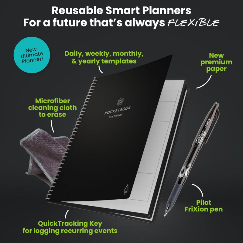 Rocketbook Flex Reusable Planner, Smart Undated, Daily, Weekly, Monthly, Annual Calendar Templates, Executive Size 6X8.8, Black (Pack of 1) - Image 3