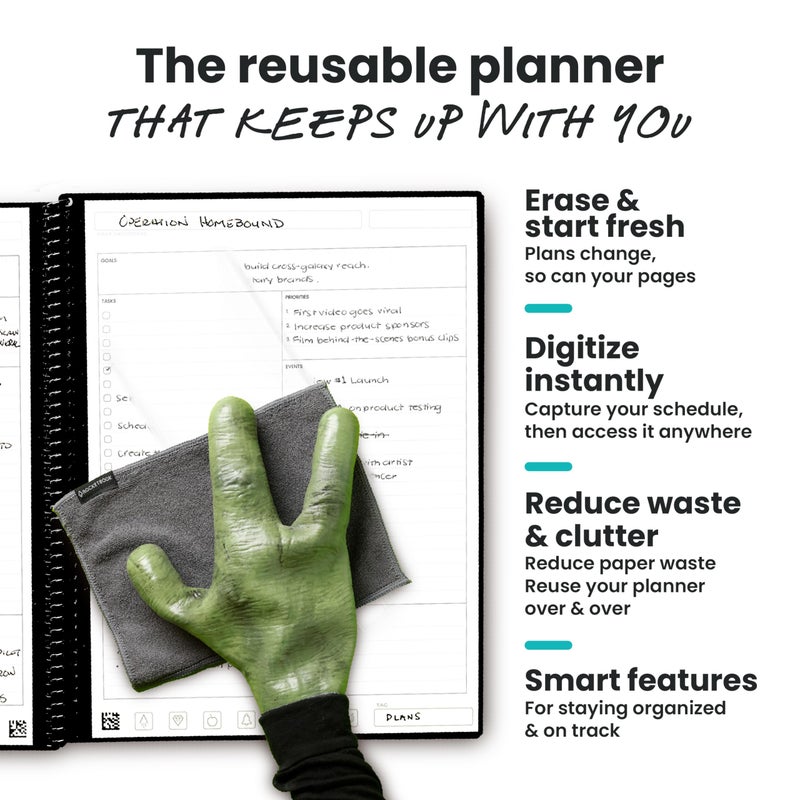 Rocketbook Flex Reusable Planner, Smart Undated, Daily, Weekly, Monthly, Annual Calendar Templates, Executive Size 6X8.8, Black (Pack of 1) - Image 4