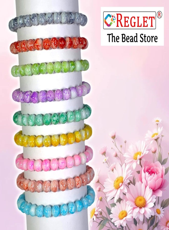 REGLET Pack of 9 - Marble Glass Bead Bracelet Set - Mullticolour - Stretchable Bracelets for Women, Girls Stylish - Adjustable - Bead Size 8mm - Image 5