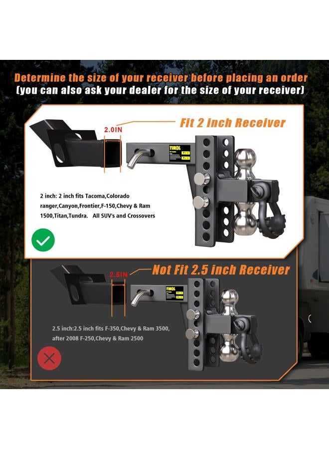 Tirol 2 Inch Adjustable Trailer Hitch Receiver with Shackle - 6 Drop/Rise Drop Hitch, 2'' & 2-5/16'' Ball Hitches, Dual Balls 25000 LBS Capacity - Heavy Duty Tow Hitch with Hitch Tightener - Image 3