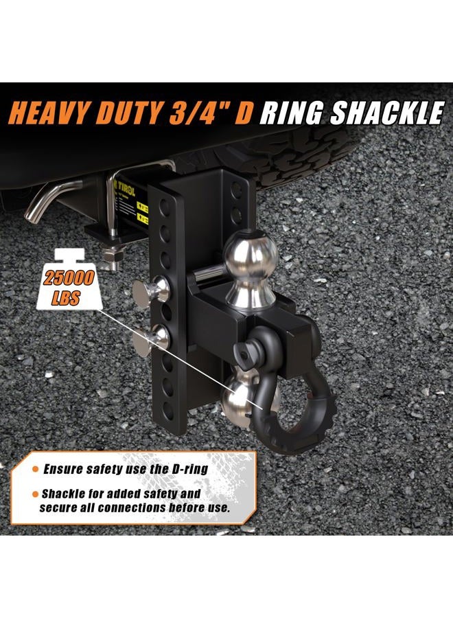 Tirol 2 Inch Adjustable Trailer Hitch Receiver with Shackle - 6 Drop/Rise Drop Hitch, 2'' & 2-5/16'' Ball Hitches, Dual Balls 25000 LBS Capacity - Heavy Duty Tow Hitch with Hitch Tightener - Image 2