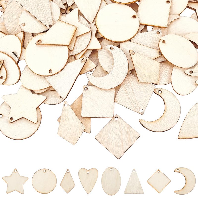 PH PandaHall 160pcs 8 Styles Small Undyed Wood Pendants Natural Star Moon Shapes for Earring Necklace Jewelry DIY Craft Making Tree Ornaments Hanging Ornament Decorations - Image 1