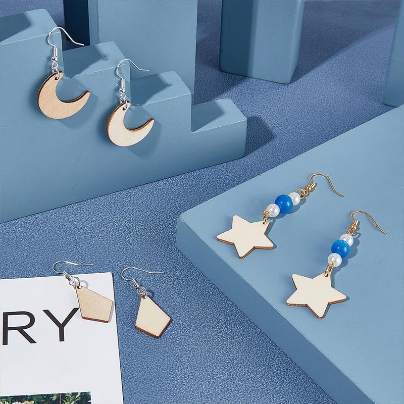 PH PandaHall 160pcs 8 Styles Small Undyed Wood Pendants Natural Star Moon Shapes for Earring Necklace Jewelry DIY Craft Making Tree Ornaments Hanging Ornament Decorations - Image 5