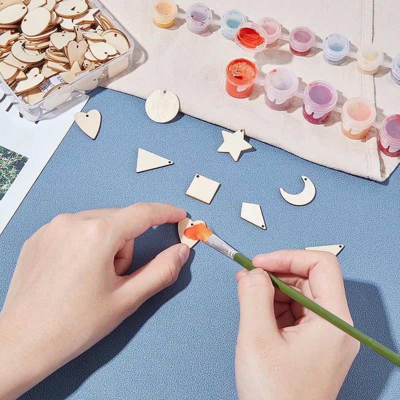 PH PandaHall 160pcs 8 Styles Small Undyed Wood Pendants Natural Star Moon Shapes for Earring Necklace Jewelry DIY Craft Making Tree Ornaments Hanging Ornament Decorations - Image 3