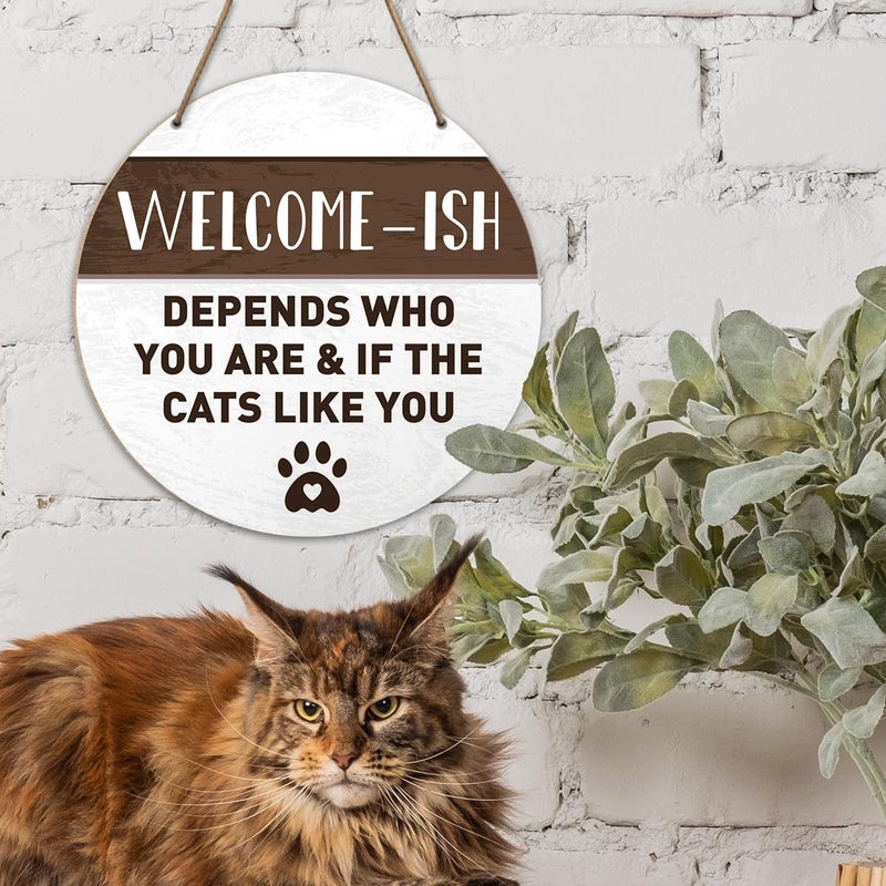 ARS Graphics ARS® Cat Welcome Sign - Wood Hanging Decor for Cat Lovers - Image 2