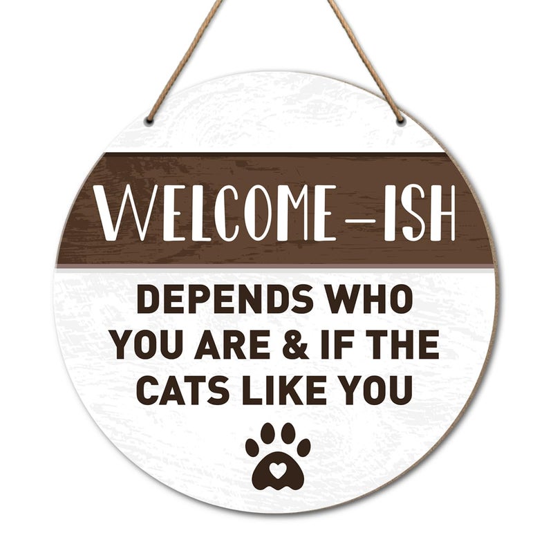 ARS Graphics ARS® Cat Welcome Sign - Wood Hanging Decor for Cat Lovers - Image 1