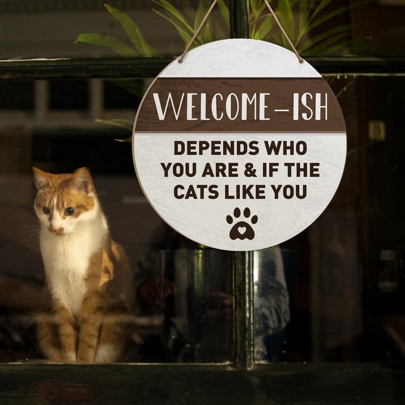 ARS Graphics ARS® Cat Welcome Sign - Wood Hanging Decor for Cat Lovers - Image 3
