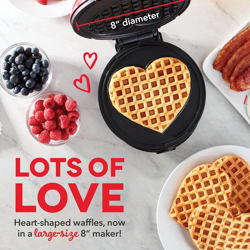 Dash Express 8” Waffle Maker for Waffles, Paninis, Hash Browns + other Breakfast, Lunch, or Snacks, with Easy Clean, Dual Non-Stick Surfaces - Red Heart - Image 2