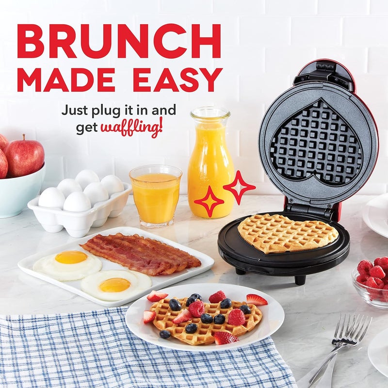 Dash Express 8” Waffle Maker for Waffles, Paninis, Hash Browns + other Breakfast, Lunch, or Snacks, with Easy Clean, Dual Non-Stick Surfaces - Red Heart - Image 5